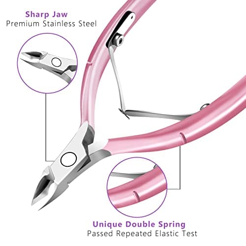 Cuticle Trimmer with Cuticle Pusher and Scissors, Cuticle Remover Professional Durable Pedicure Manicure Tools, Stainless Steel Cuticle Nipper Cutter Clipper (Pink Pusher) view 2
