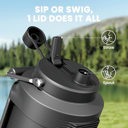1 Gallon Insulated Water Bottle for Sports: Meoky 128 oz Triple Wall Vacuum Stainless Steel Water Jug - Top and Side Handles, Cold for 48 Hrs, 2-in-1 Straw and Spout Lid, Leak Proof for Hiking (Night) view 3
