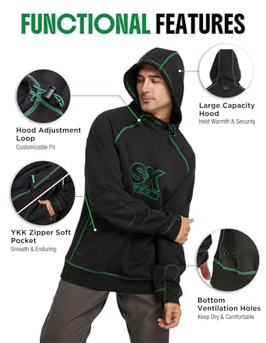 SKPRO Men's Hoodie Black Oversized Sweatshirts, Fleece Lined Hoodies Pullover, Loose Fit Work Hooded with Zip Pockets view 6