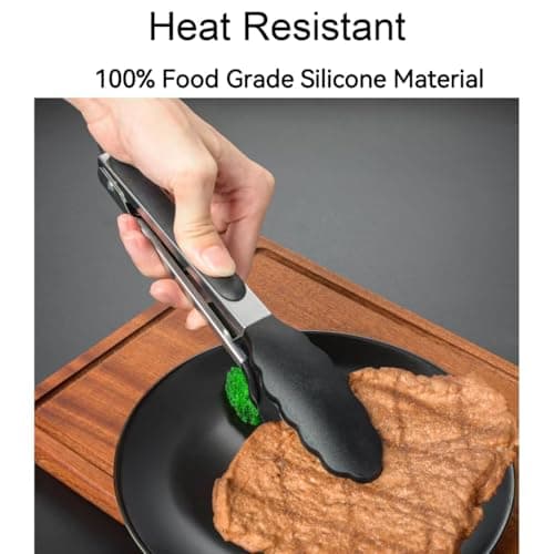 Kitchen Tongs Stainless Steel Locking with Silicon Tips Heat Resistant for Cooking, Set of 2-7" and 9" Black view 5
