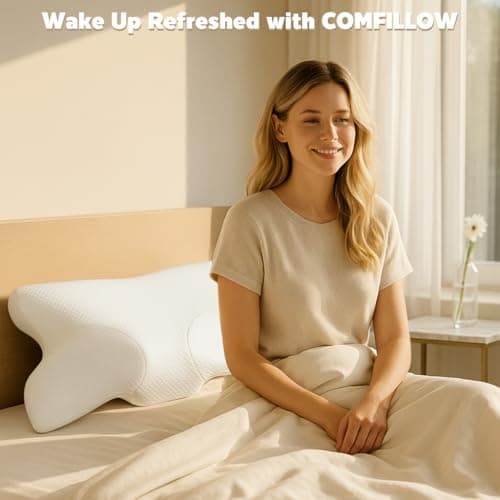 COMFILLOW Cervical Neck Pillow for Pain Relief, All Season Memory Foam Pillow with Dual Height Design & Arm Cradle, Support for Side, Back, Stomach Sleepers view 7