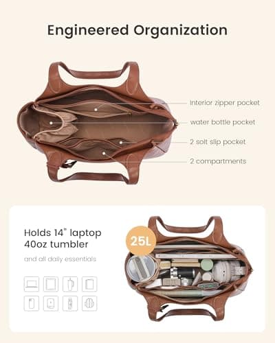 LOVEVOOK Tote Bag for Women, Leather Vintage Work Bag with 40oz Cup Holder,Nurse Teacher Shoulder Bag,Roomy,6 Pockets | Leak-resistant view 4