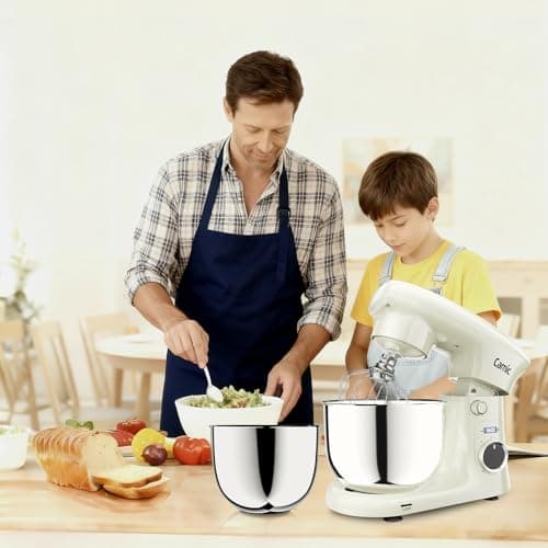 Camic Stand Mixer, 4.2QT+5.3QT Two bowls Electric Food Mixer, 10 Speeds with Digital setting 3-IN-1 Kitchen Mixer for Baking Cakes Cookie Bread Salad with Egg Whisk,Dough Hook,Flat Beater (White) view 2