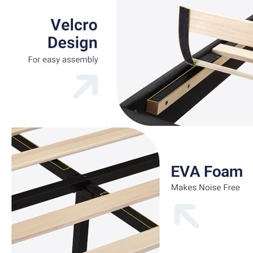 Allewie Queen Size Platform Bed Frame with Fabric Upholstered Headboard and Wooden Slats Support, Fully Upholstered Mattress Foundation/No Box Spring Needed/Easy Assembly, Dark Grey view 5