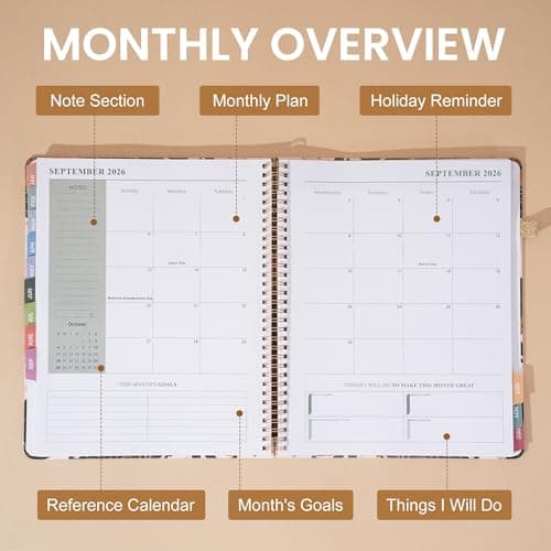 2026 Planner Weekly and Monthly Daily Calendar Planners 8.5 x 11, Jan 2026-Dec 2026, Hard Cover Large Yearly Agenda with Stickers & Tabs for Women Work Home- Green Floral view 4