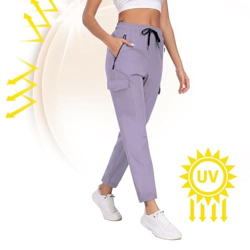 Hiking Pants Women UPF 50+ Cargo Quick Dry Water Resistant Elastic Waist 4 Pockets Lightweight Travel Work Casual Running view 4