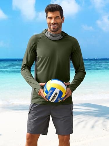 PINSPARK UPF 50+ Sun Hoodie Long Sleeve Fishing Shirts for Men with Mask | Cooling rash guard fishing shirts for men. Quick dry lightweight athletic performance gear for hiking running and outdoor view 6