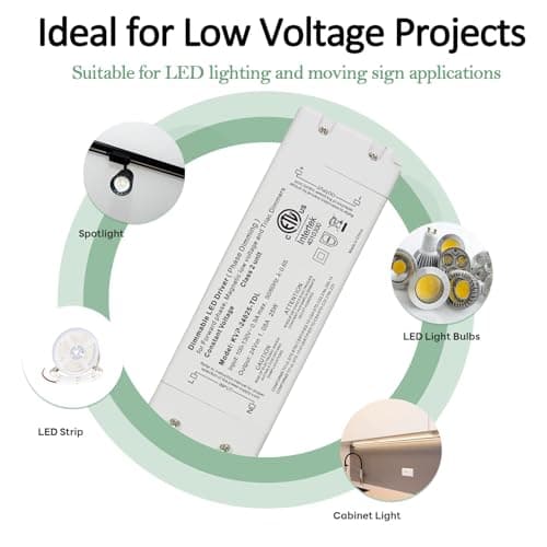 Hanbaak 25W Triac Dimmable LED Driver, 24V Dimmable Power Supply, 100-130VAC to 24VDC Transformer for Low Voltage Lighting Project, Compatible with Lutron Leviton Dimmers view 6