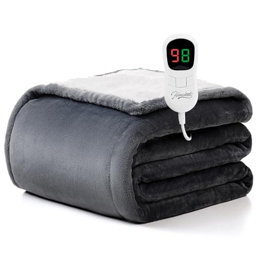 Homemate Heated Blanket Electric Throw - 50"x60" Heating Blanket Throw 1/2/4/6/8 Hours Auto-Off 10 Heat Level Over-Heat Protection Flannel Sherpa ETL Certification view 1