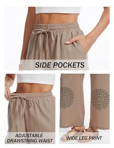 Demoking Cotton Linen Pants Women Straight Leg Casual Loose Drawstring Hippie Beach Vacation Clothes view 7