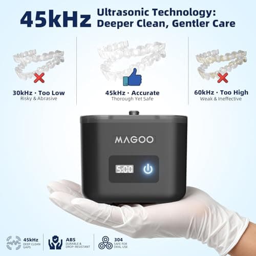 Ultrasonic Retainer Cleaner Machine, Denture Cleaner for Aligners Night Guards Braces Mouth Guards Toothbrush Heads，All-in-One Dental & Jewelry Cleaner, 45kHz 200ML, Dual Modes view 5