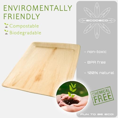 ECODECO Palm Leaf Compostable Plates - 25 pcs - 13 x 10.5 inch Tray - Disposable Eco Friendly Like Bamboo Party Plates view 4