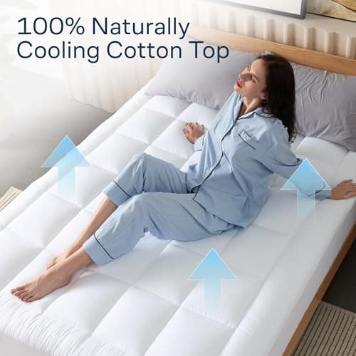 Cloud-Like Twin Mattress Topper - 100% Cotton Top Mattress Pad for Back Pain Relief - Breathable & Naturally Cooling for Hot Sleepers, White view 3