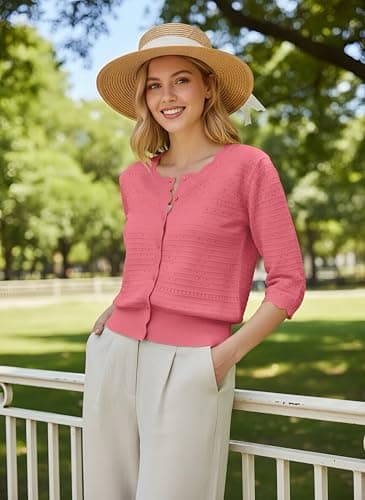 GRACE KARIN Womens 3/4 Sleeve Cardigan Sweater, Lightweight Cropped Cardigan Trendy, Dressy Casual Crochet Bolero Shrugs view 5