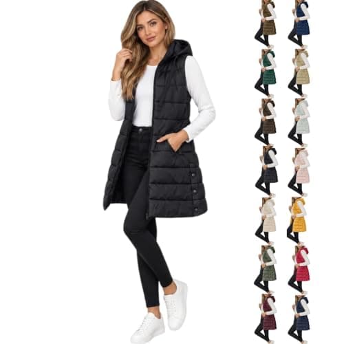 ZGTWHZY Long Puffer Vest Women 2026 Fall Winter Sleeveless Quilted Lightweight Zip Up Hood Vests Jacket Outwear with Pocket — image 1