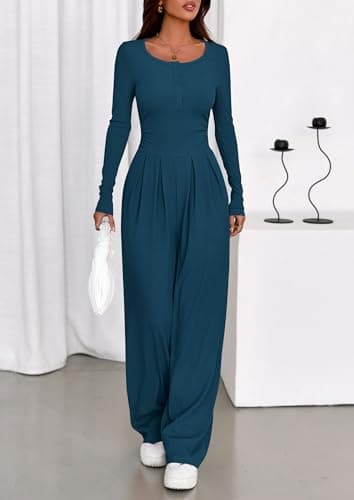 PRETTYGARDEN Jumpsuits for Women Dressy Casual 2026 Fall One Piece Outfits Long Sleeve Wide Leg Pants Romper Fashion Clothing view 6