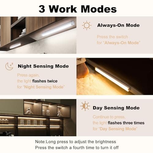 6 Pack Motion Sensor Under Cabinet Light, Magnetic Rechargeable Warm White 2 Color Under Counter Light, 8 Inch LED Closet for Stair Bedroom Cupboard view 2