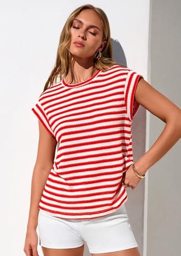 PRETTYGARDEN Women's 2026 Spring Vest Tops Cap Sleeve Striped Shirt Knit Tank Top Summer Beach Vacation Clothes view 5