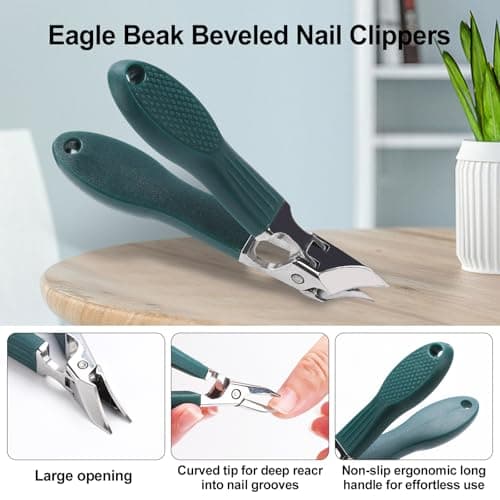 Eagle Beak Nail Clippers for Ingrown & Thick Nails – Beveled/Slanted/Angled Blades, Long Handle Wide Jaw, Anti-Splash Ultra Sharp Stainless Steel Edge 3-Piece Set for Men/Women (Green) view 3