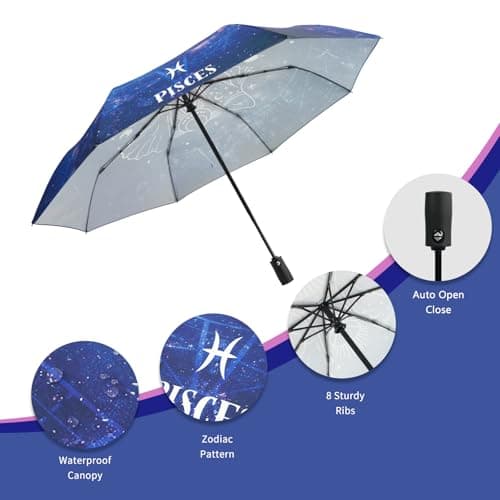 Natuquebrela Automatic Compact Umbrella Constellations - Folding Windproof Rain Umbrellas Travel Lightweight Sturdy Unique Portable Umbrella for Women Girls view 3