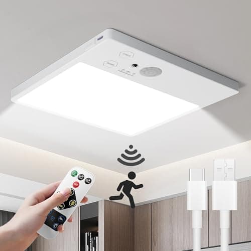 Tnight Rechargeable Motion Sensor Ceiling Light with Remote | 500LM Wireless Magnetic Mount LED for Closet Shower Stairs Pantry, 3 Color Temperatures Dimmable Battery Operated — image 1