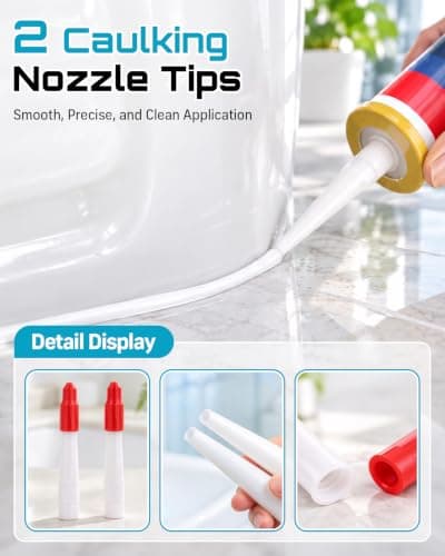 SEESII Caulking Tool 5-in-1,Caulking Grout Removal Tool Kit | Silicone Caulk Scraper Tool with 5 Replaceable Pads,3 Sealant Finishing Tools, 2 Nozzles for Kitchen Bathroom Sink Toilet view 5