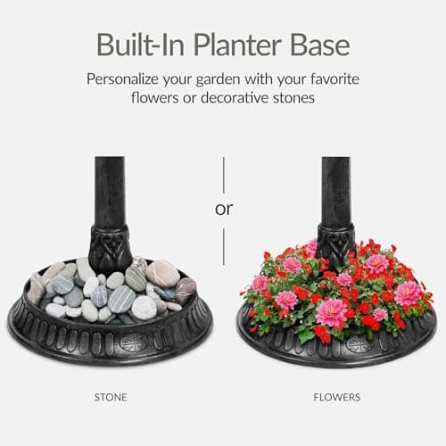 Best Choice Products Solar Outdoor Bird Bath Vintage Resin Pedestal Fountain Decoration for Yard, Garden w/Planter Base, Feeder, Decorative Bird Cage, Fillable Stand - Black view 5