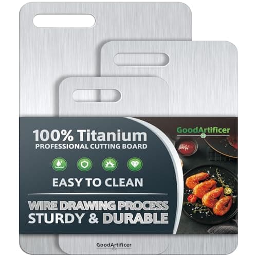 Titanium Cutting Boards Set of 3, 100% Pure Titanium Kitchen Cutting Board, Double-Sided Non-Toxic Cutting Board, Ideal for Slicing and Dicing Meats, Features Handle, Dishwasher Safe view 1