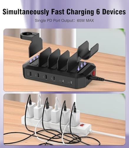 95W Fast Charging Station for Multiple Devices, 6-Port USB Charging Dock view 3