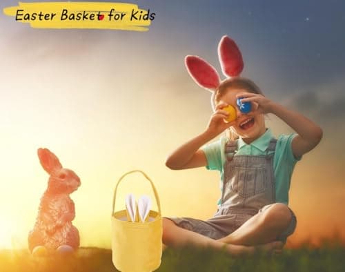 MSGBLAI Easter Bunny Gift Bags With Rabbit Ear, Basket for Easter Egg Hunts Decorations Candy Gift Storage with Handle(Yellow) view 5