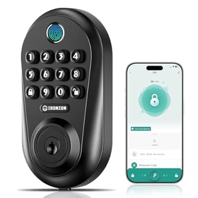 IRONZON Keyless Entry Door Lock - 350Y 5-in-1 Fingerprint Smart Locks for Front Door with Handle Set, Electronic Keypad Door Lock with Handle and Deadbolt - Black