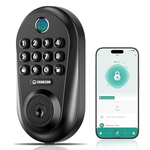 IRONZON Keyless Entry Door Lock - 350Y 5-in-1 Fingerprint Smart Locks for Front Door with Handle Set, Electronic Keypad Door Lock with Handle and Deadbolt - Black — image 1