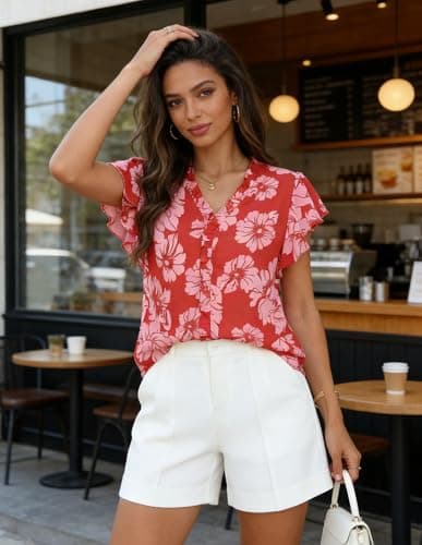 GRACE KARIN 2026 Boho Tops for Women Dressy Casual,Ruffle Sleeve Chiffon Blouses Work Shirts,V Neck Summer Fashion Clothes view 3