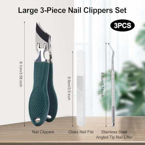Eagle Beak Nail Clippers for Ingrown & Thick Nails – Beveled/Slanted/Angled Blades, Long Handle Wide Jaw, Anti-Splash Ultra Sharp Stainless Steel Edge 3-Piece Set for Men/Women (Green) view 2