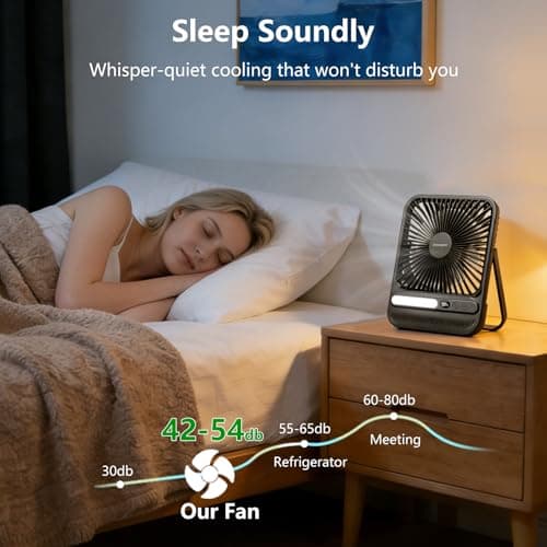 Deyagoo Travel Fan,7-Inch Camping Fan, Rechargeable Fan, 28H 10000mAh Ultra-Thin Quiet USB Desk Fan with Timer & LED Display for Bedroom, Office, Camping view 6