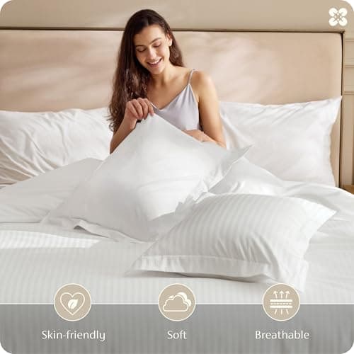 Bedsure 100% Cotton Percale Duvet Cover Queen, Luxury Hotel Duvet Cover, Striped Jacquard White Comforter Cover, PureWoven Breathable & Lightweight Bedding Set for All Season, 3 Pieces, 90"x90" view 5