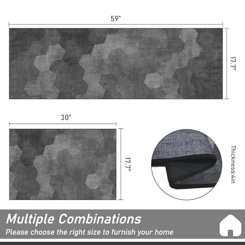 SAIKOOWA Kitchen Mats for Floor,Kitchen Rugs Mat Non Slip Washable Set of 2 PCS, Absorbent Runner Rugs for Kitchen, Front of Sink, 17.3"x 59"+17.3"x 30" Grid view 4