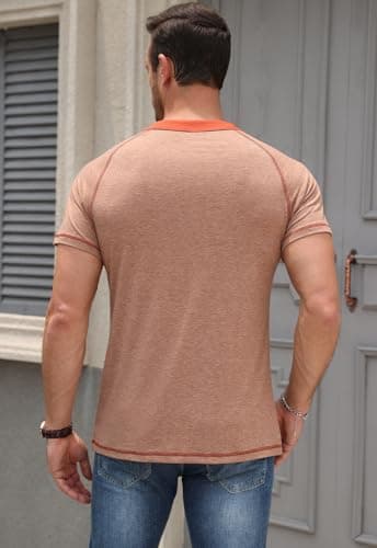 KUYIGO Mens Henley Short Sleeve T Shirt Casual Button Basic Tee Shirts Summer with Pocket view 3