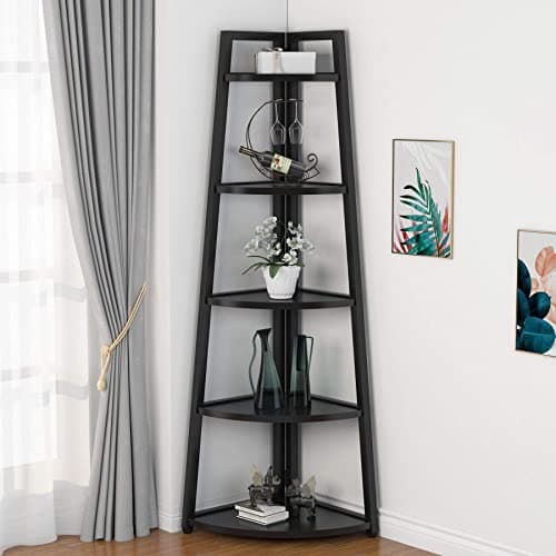 Tribesigns 70 inch Tall Corner Shelf, 5 Tier Modern Corner Bookshelf Bookcase Industrial Corner Ladder Shelf Plant Stand for Living Room, Kitchen, Home Office (Black) view 1