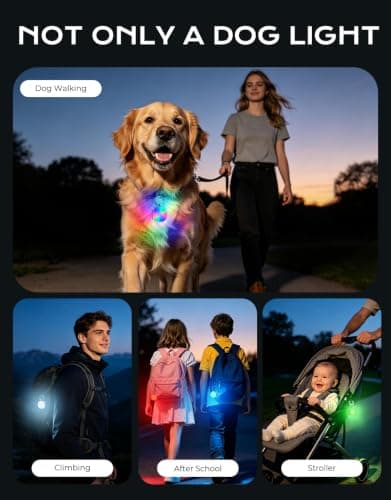 Cuvccn Safety Light 100LM, 4 Modes Dog Collar Light/Stroller/Backpack Light | Eye-friendly RGB Light, Waterproof & Rechargeable Dog Light, 8-22h Runtime, Zinc Alloy Clip on Light for Dog Walking/Hiking view 4