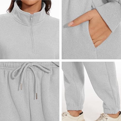 Jeqeocafy Women Oversized Long Sleeve Sweatsuit Half Zip Sweatshirt & High Waisted Pants 2 Piece Outfits With Pockets view 2