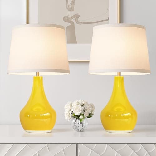 Seealle Modern Ceramic Table Lamps for Night Stands - Bedside Lamps Set of 2 for Nightstand,Yellow Bedroom Lamp for Living Room Cute Desk End Table Office Guest Room Dresser Rocker Swtich — image 1
