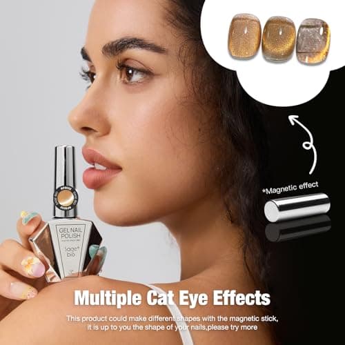 SAGEBIO 15ml Cat Eye Gel Nail Polish with Magnet Stick – Glitter Holographic Magnetic Gel, DIY Manicure Kit for Home Use, Long-Lasting Nail Art, A-Champagne Gold view 2