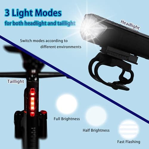 USB Rechargeable Bike Lights Set Bike Lights For Night Riding, 3 Light Modes, Ideal for City Commuting, Mountain Biking, and Outdoor Adventures with Front Headlight and Rear Taillight Bike Accessories view 5