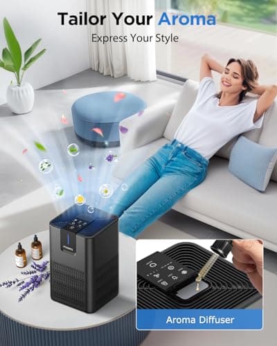 Air Purifiers for Home Large Room 1250 Ft²,MOOKA H13 HEPA Air Purifier for Pets Dust Odor Smoke,Aromatherapy Function,Air Cleaner with 15dB Quiet Sleep Mode for Bedroom Office Living Room,M05,Black view 4