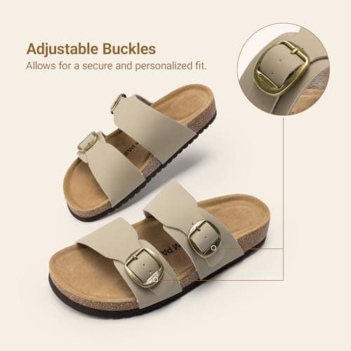 DREAM PAIRS Women's Slides Soft Genuine Footbed Sandals Comfortable Adjustable Double Buckle Slip-on Flat Sandals with Arch Support Frame Dual Slippers for Summer 2026 view 6