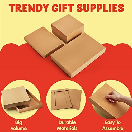 JOYIN 12PCS Christmas Brown Gift Boxes with Lids for Presents, 4" Deep Large Shirt Robe Wrapping Box, 4 Different Sizes Holiday Festive Lingerie Cupcake DIY Kraft Cardboard Boxes view 3