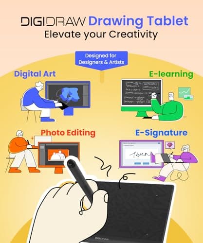 DIGIDRAW T610 Drawing Tablet 10x6 Inch, Paper-Like Graphics Tablet with 16384 Levels Battery-Free Stylus, 8 Shortcut Keys Art Pad for Painting, Illustration & OSU Gaming, Mac/PC/Android/Chromebook view 2