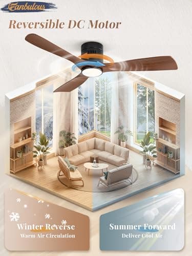 Fanbulous 52" Ceiling Fans with Lights and Remote Control,Modern Flush Mount Ceiling Fan with 3 CCT,Low Profile Ceiling Fans with 6-Speeds Reversible DC Motor for Patio Living Room Bedroom(Walnut) view 4