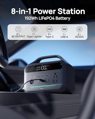 Daran 300W Portable Power Station (600W Surge) | 192Wh LiFePO4 Solar Generator for Camping, RV & Emergency | 8-in-1 Lightweight Battery Supply with 60W PD & LED Light for Laptop, Drone view 4